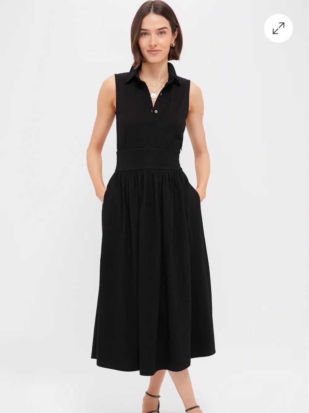 Pomander Place Black Sleeveless Collared Midi Dress